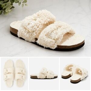 Women's Auden Jane Buckle Slide Slippers Cream Size 6 New With Tags